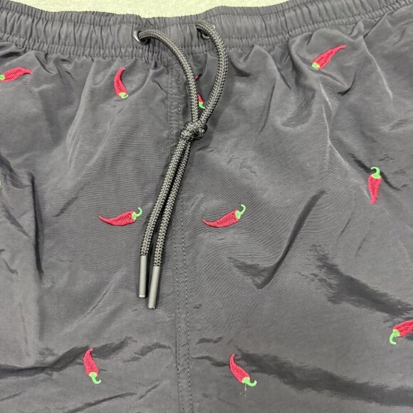 Warren Webber Black Swim Trunks Surf Swim Embroidered Peppers Size XL - Picture 2 of 7